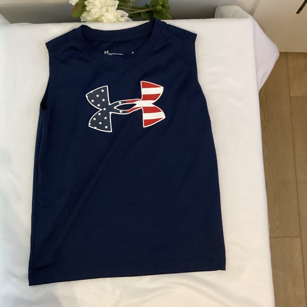 Under Armour Kids Navy Tank Top with Flag Logo